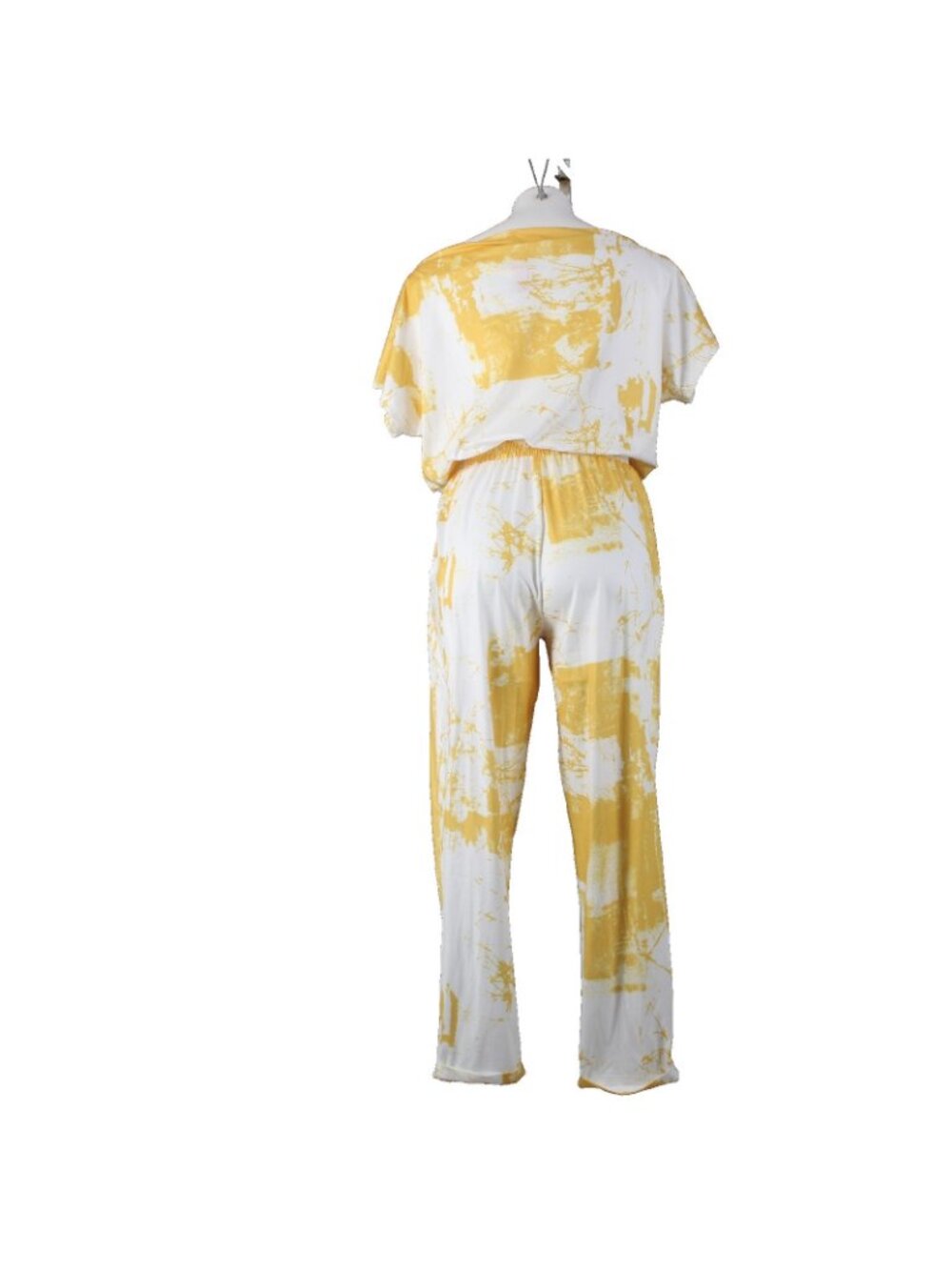 Dress Day Jumpsuit $43 Sz M Yellow White Short Sleeve Poly Jumpsuit - Picture 4 of 14